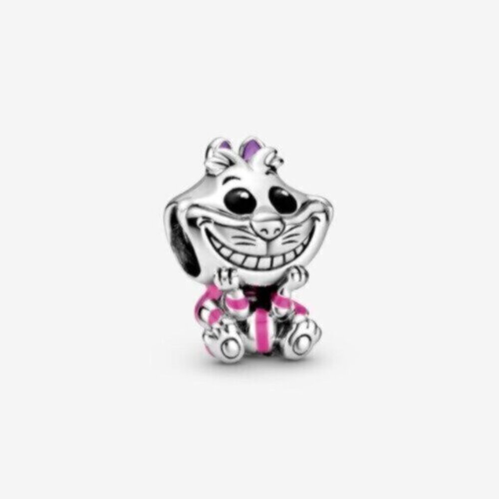 Pandora Silver Cheshire Cat Charm with Pink and Purple Accents